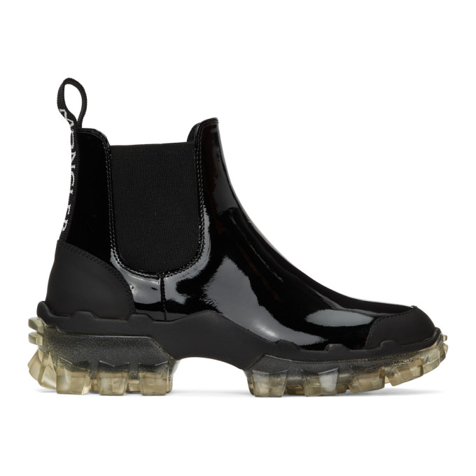 black patent leather rain boots