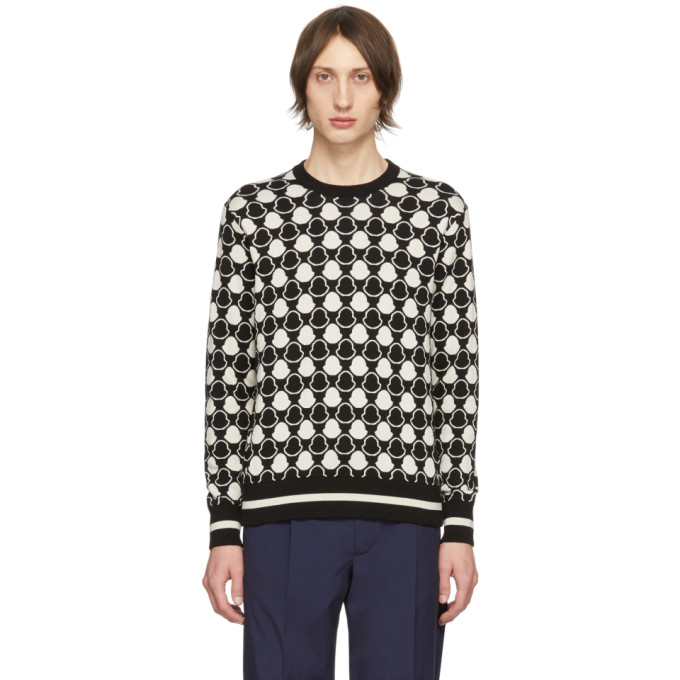 Moncler Black and White Jacquard Bell Sweater