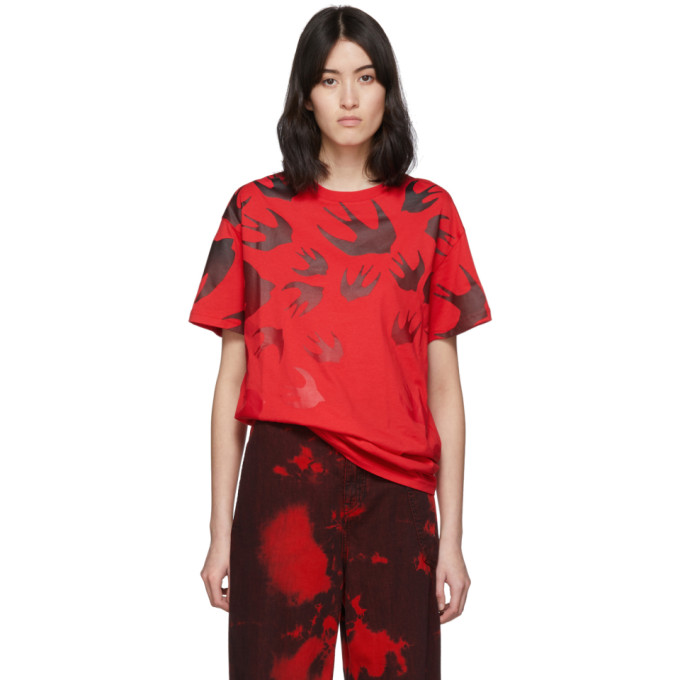 MCQ BY ALEXANDER MCQUEEN MCQ ALEXANDER MCQUEEN RED MCQ SWALLOW BOYFRIEND T-SHIRT