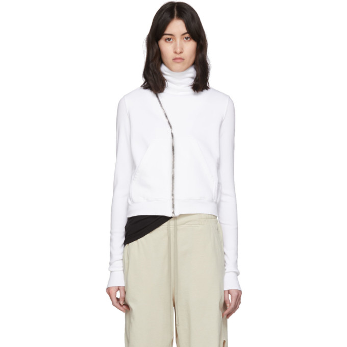 Rick Owens Drkshdw White Mountain Asymmetric Zip-up Sweater In 110 White