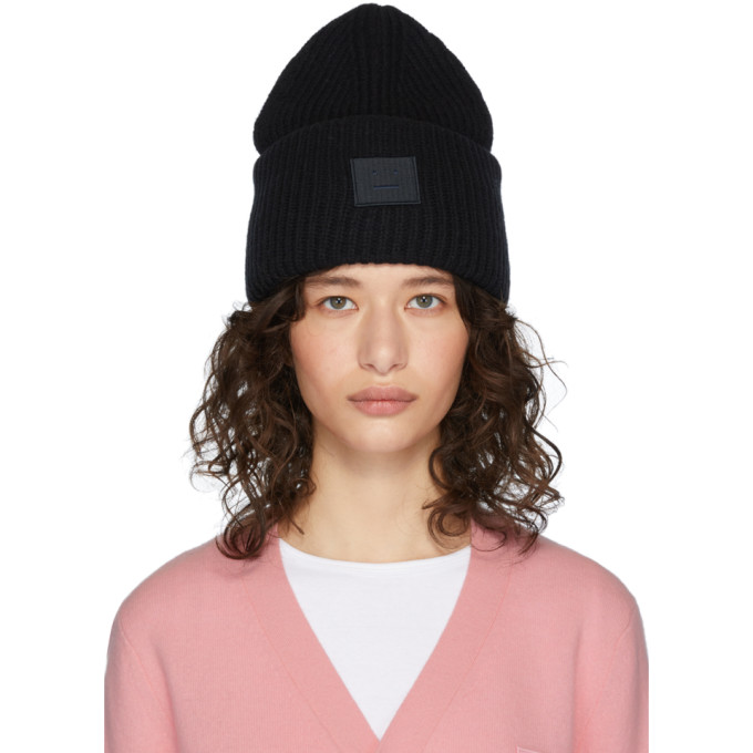 ACNE STUDIOS ACNE STUDIOS BLACK RIB KNIT PATCH BEANIE