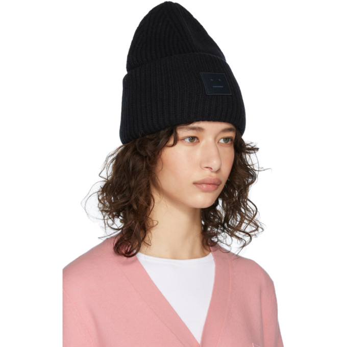 ACNE STUDIOS ACNE STUDIOS BLACK RIB KNIT PATCH BEANIE