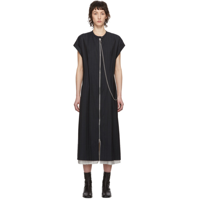 ACNE STUDIOS ACNE STUDIOS NAVY WOOL PINSTRIPE ZIP-FRONT DRESS