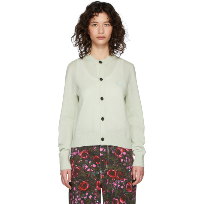 Acne Studios Green Patch Crewneck Cardigan In Pastel Gree