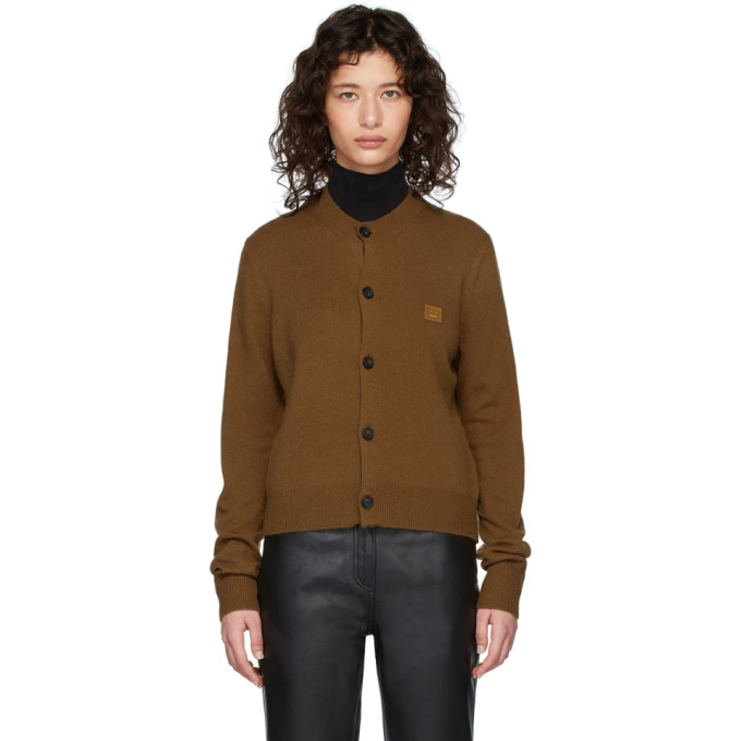 ACNE STUDIOS BROWN PATCH CREWNECK CARDIGAN