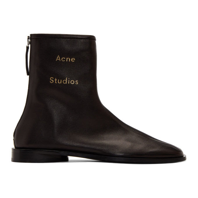 ACNE STUDIOS BLACK BRANDED ANKLE BOOTS