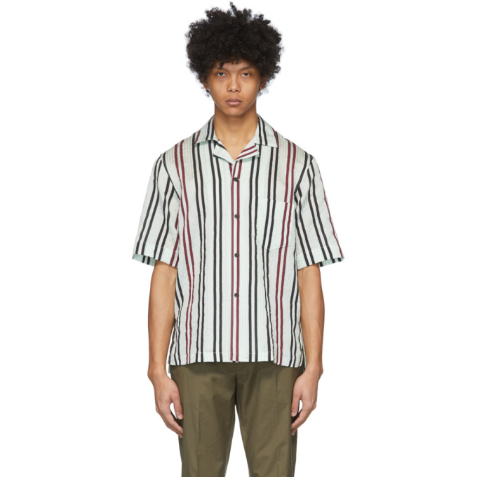 ACNE STUDIOS ACNE STUDIOS WHITE AND BURGUNDY STRIPED SHORT SLEEVE SHIRT