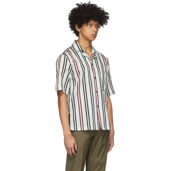ACNE STUDIOS ACNE STUDIOS WHITE AND BURGUNDY STRIPED SHORT SLEEVE SHIRT