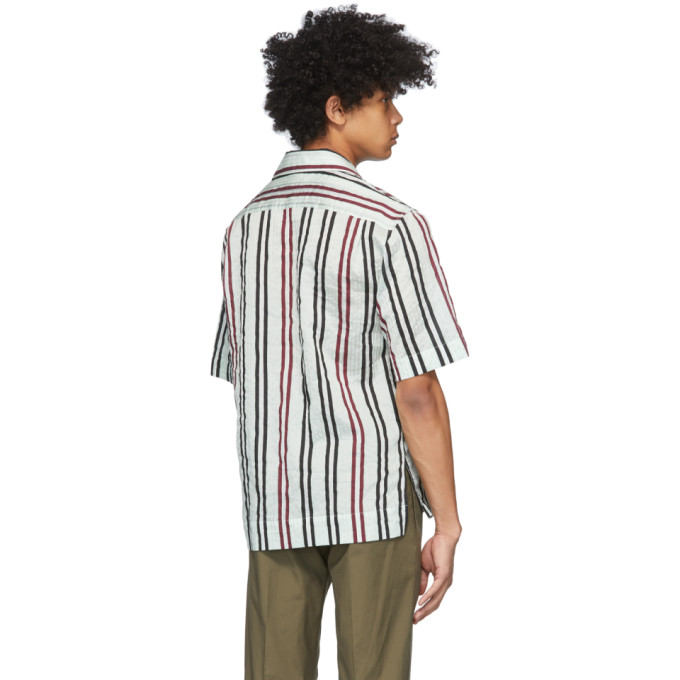 ACNE STUDIOS ACNE STUDIOS WHITE AND BURGUNDY STRIPED SHORT SLEEVE SHIRT