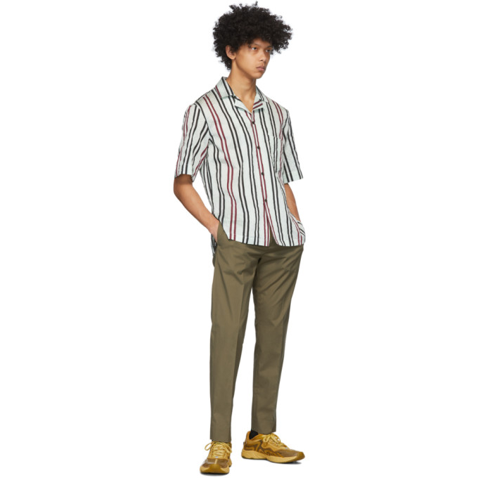 ACNE STUDIOS ACNE STUDIOS WHITE AND BURGUNDY STRIPED SHORT SLEEVE SHIRT