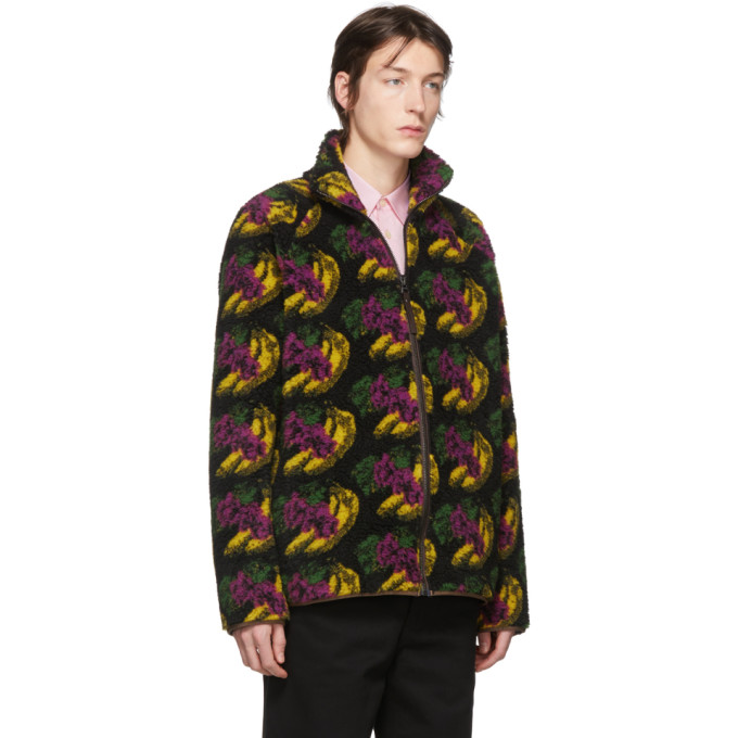 ACNE STUDIOS ACNE STUDIOS BLACK SHERPA FRUIT ZIP-UP SWEATER