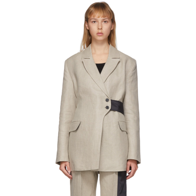 GANNI GANNI OFF-WHITE LINEN BLAZER