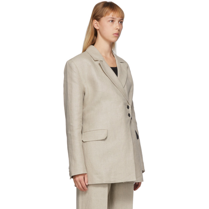 GANNI GANNI OFF-WHITE LINEN BLAZER