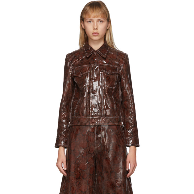 GANNI GANNI BROWN LEATHER SNAKE FOIL JACKET