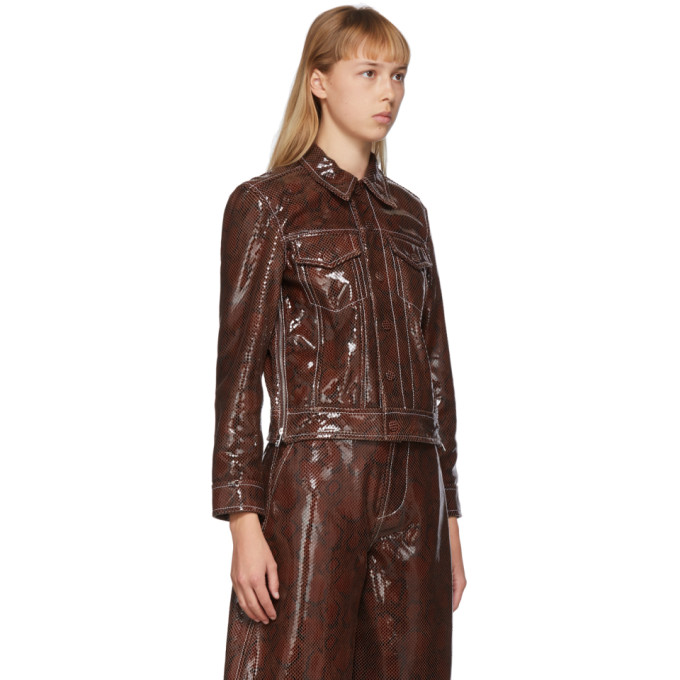 GANNI GANNI BROWN LEATHER SNAKE FOIL JACKET