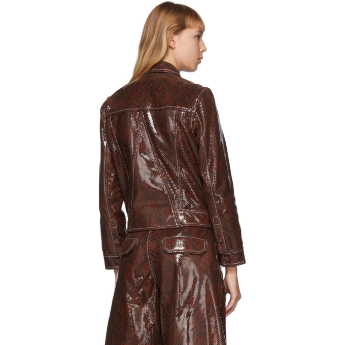 GANNI GANNI BROWN LEATHER SNAKE FOIL JACKET