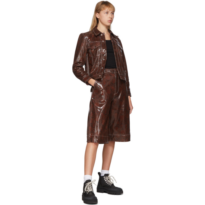 GANNI GANNI BROWN LEATHER SNAKE FOIL JACKET