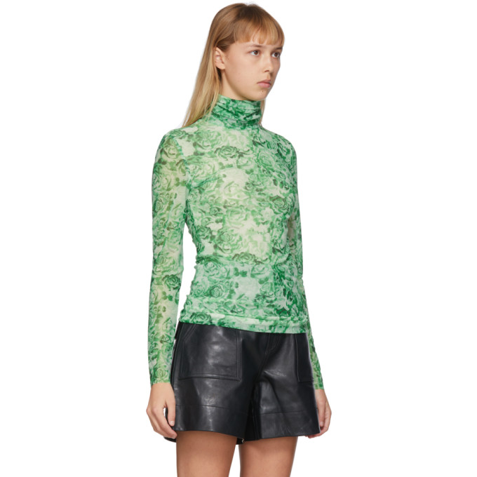 GANNI GANNI GREEN MESH FLORAL TURTLENECK