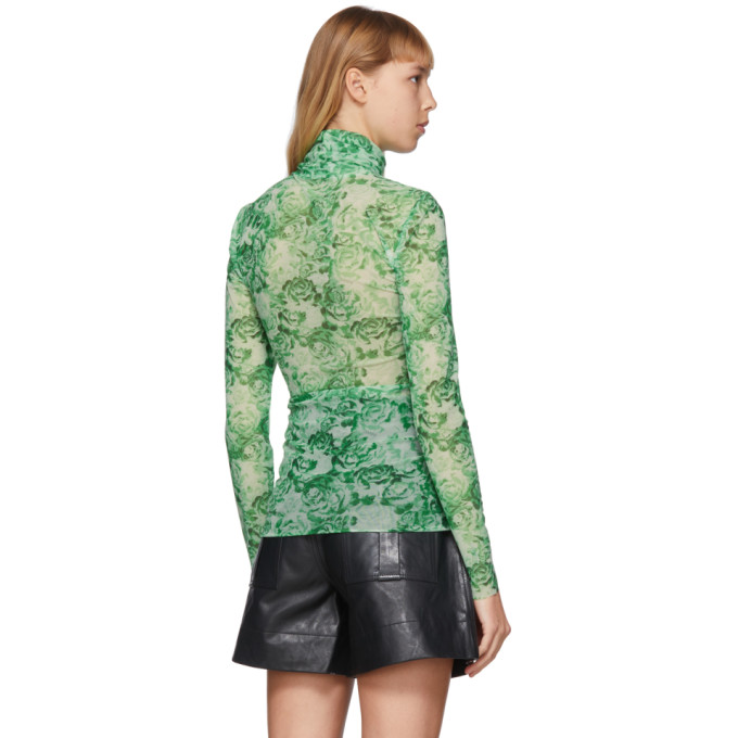 GANNI GANNI GREEN MESH FLORAL TURTLENECK