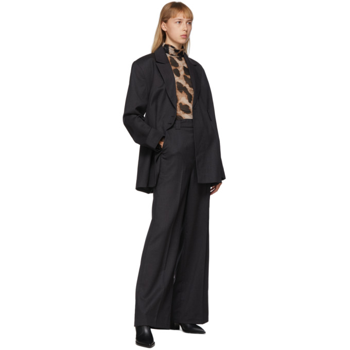 GANNI GANNI BROWN AND BEIGE MESH LEOPARD TURTLENECK