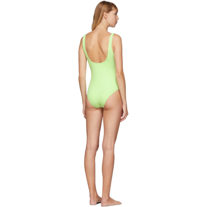 GANNI GANNI GREEN TEXTURED TIE FRONT ONE-PIECE SWIMSUIT