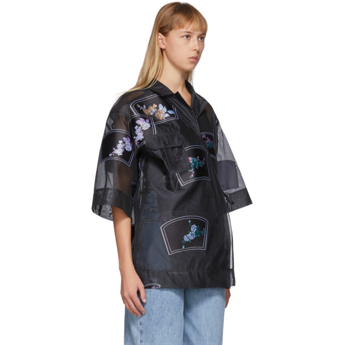 GANNI GANNI BLACK ORGANZA OVERSIZED PATCH SHIRT