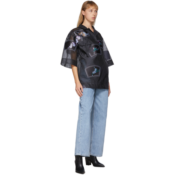 GANNI GANNI BLACK ORGANZA OVERSIZED PATCH SHIRT