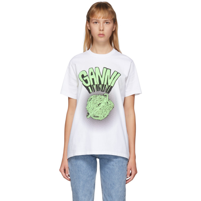 GANNI GANNI WHITE GRAPHIC LOGO T-SHIRT