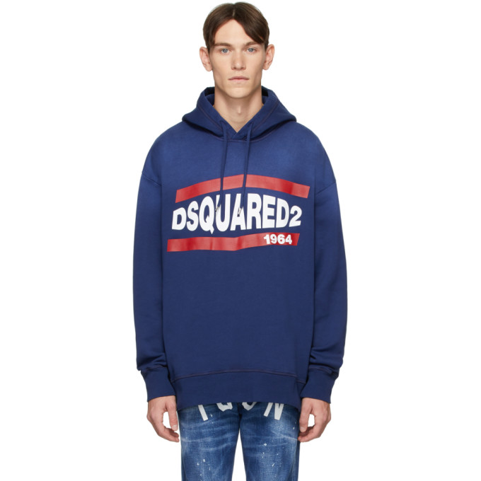 DSQUARED2 DSQUARED2 BLUE VINTAGE SLOUCH FIT HOODIE