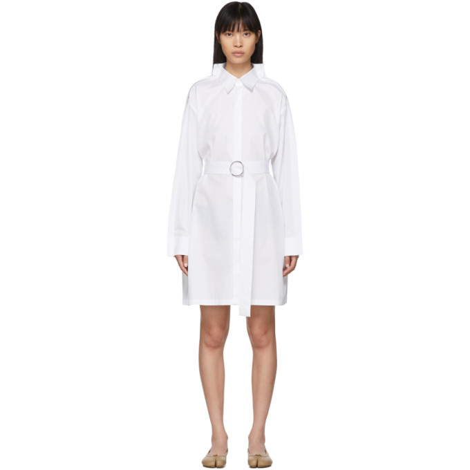 Maison Margiela White Poplin Double Collar Dress In 100 Optic