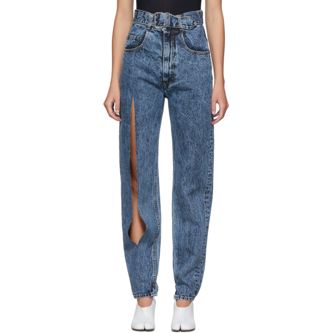 Maison Margiela Blue Leg Slit Jeans In Blue Denim