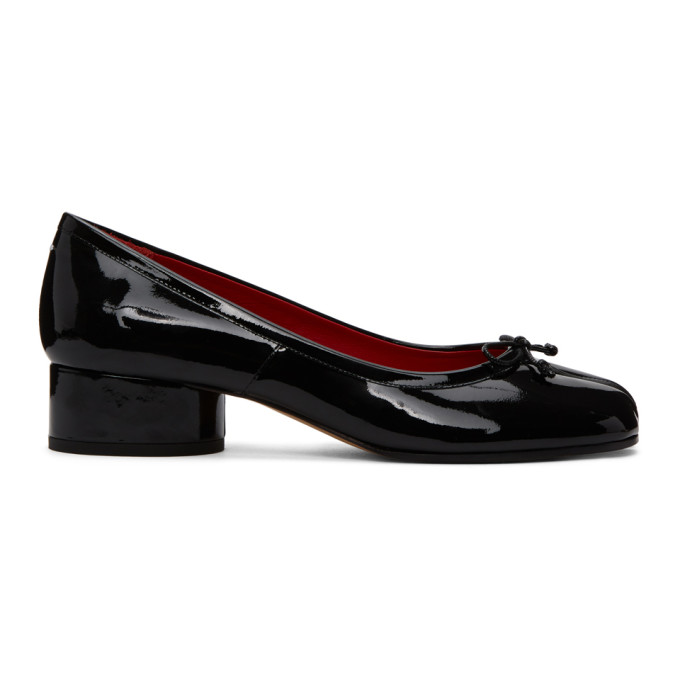 MAISON MARGIELA BLACK PATENT TABI BALLERINA HEELS
