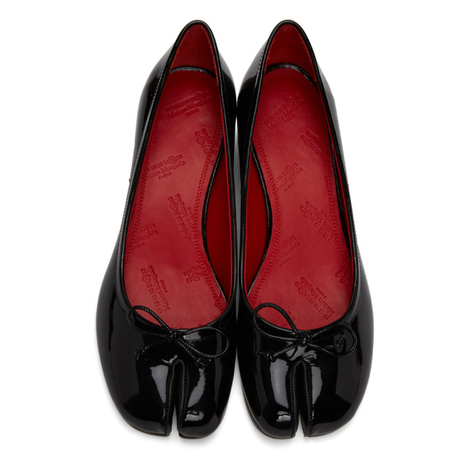 MAISON MARGIELA BLACK PATENT TABI BALLERINA HEELS