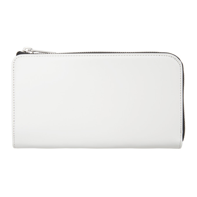 Maison Margiela White And Black Calfskin Zip-around Wallet In H1527 Whtbl