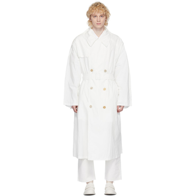 MAISON MARGIELA MAISON MARGIELA OFF-WHITE NYLON DOUBLE-BREASTED COAT