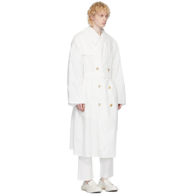 MAISON MARGIELA MAISON MARGIELA OFF-WHITE NYLON DOUBLE-BREASTED COAT