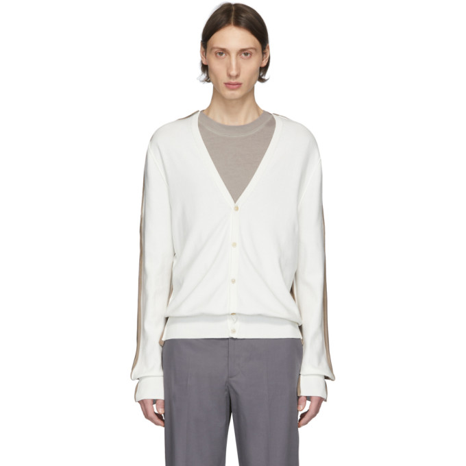 MAISON MARGIELA MAISON MARGIELA OFF-WHITE AND BROWN KNIT CARDIGAN