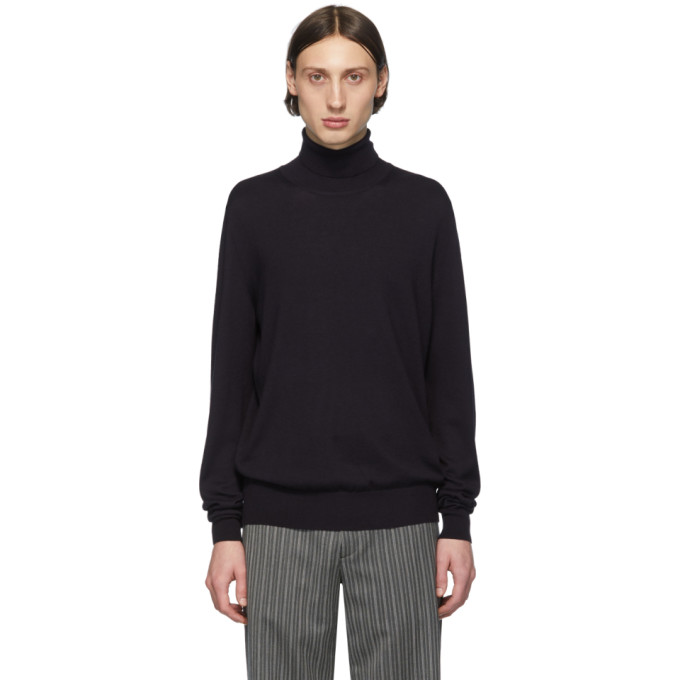 MAISON MARGIELA MAISON MARGIELA NAVY LEATHER ELBOW PATCH TURTLENECK