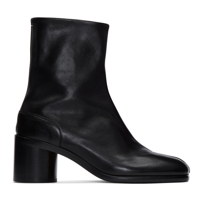 Click to view more detailed imagery on our partner's website Maison Margiela Tabi Low Heels Ankle Boots In Black Leather