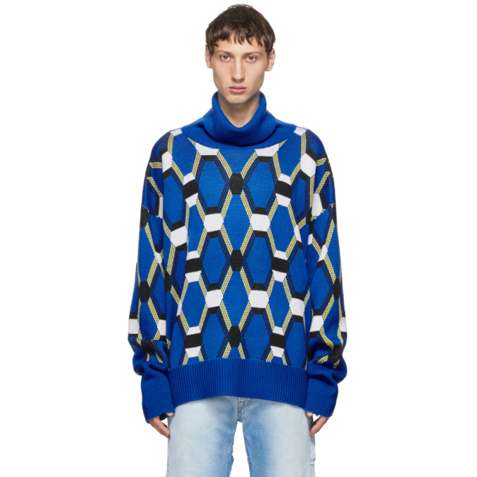 Random Identities Blue Wool Jacquard Sweater