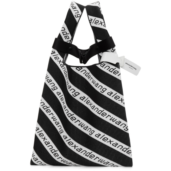 ALEXANDER WANG ALEXANDER WANG BLACK AND WHITE LARGE LOGO JACQUARD SHOPPER TOTE