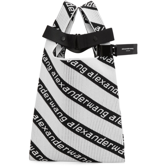 ALEXANDER WANG ALEXANDER WANG WHITE AND BLACK MEDIUM LOGO JACQUARD SHOPPER TOTE