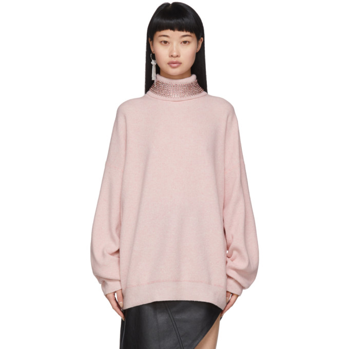 ALEXANDER WANG ALEXANDER WANG PINK WOOL CRYSTAL COLLAR TURTLENECK