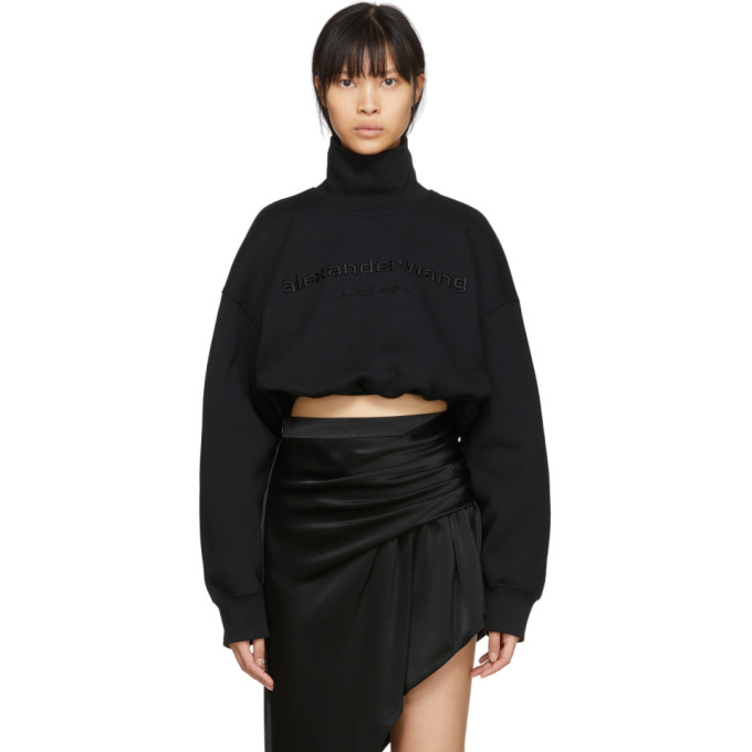 ALEXANDER WANG ALEXANDER WANG BLACK CROPPED LOGO TURTLENECK