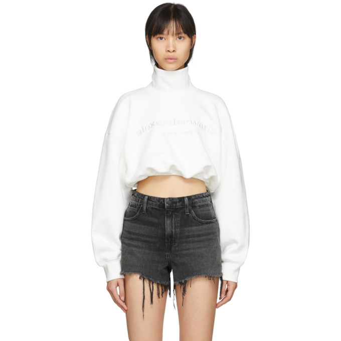 ALEXANDER WANG WHITE CROPPED LOGO TURTLENECK