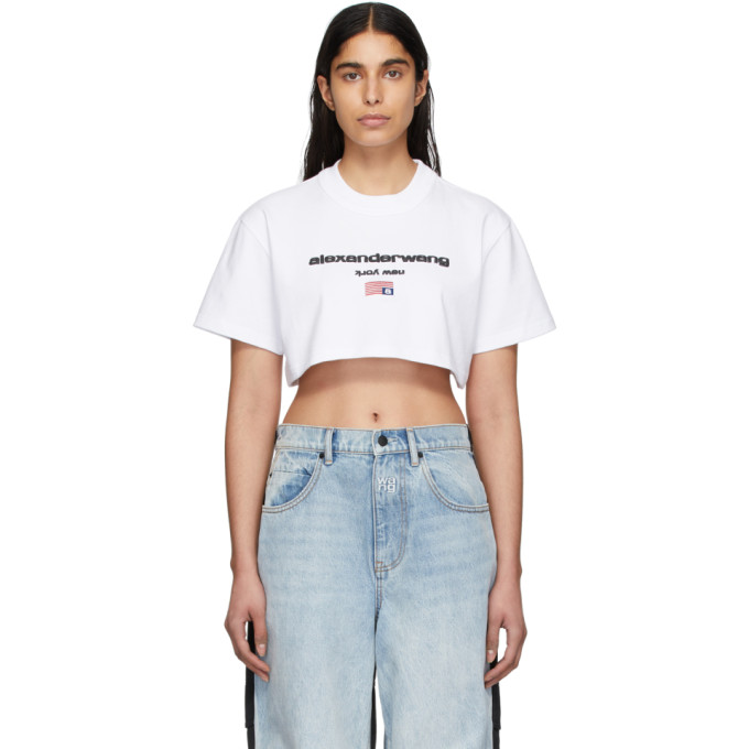 Alexander Wang White Logo Crop Top | ModeSens