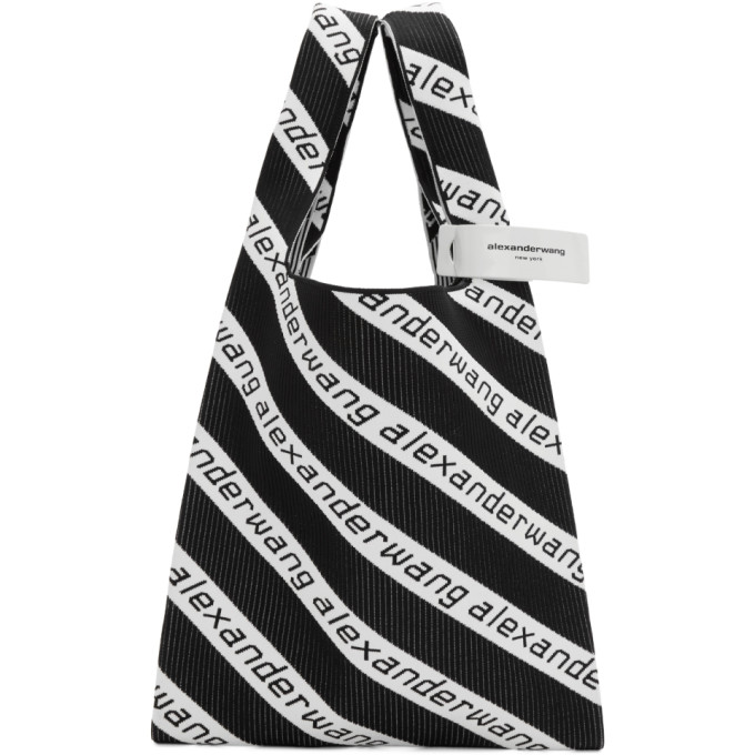 ALEXANDER WANG ALEXANDER WANG BLACK AND WHITE LARGE JACQUARD LOGO SHOPPER TOTE