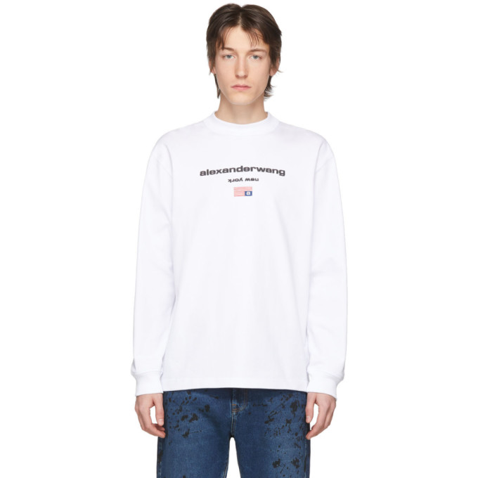 Alexander Wang White Graphic Logo Long Sleeve T-shirt In 100 White ...