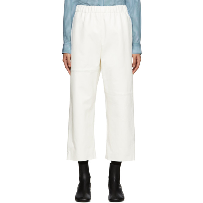 MM6 MAISON MARGIELA MM6 MAISON MARGIELA OFF-WHITE LEATHER STRAIGHT TROUSERS