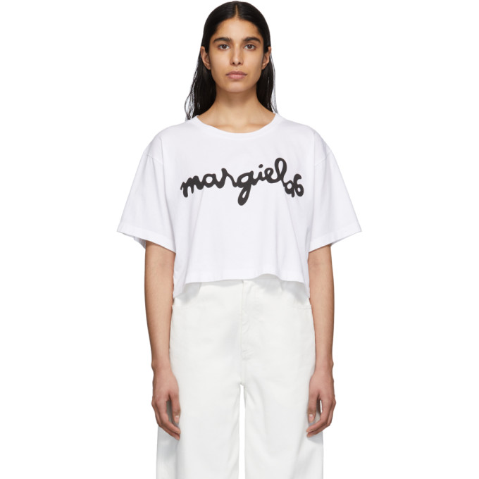 MM6 MAISON MARGIELA MM6 MAISON MARGIELA WHITE LOGO CROPPED T-SHIRT